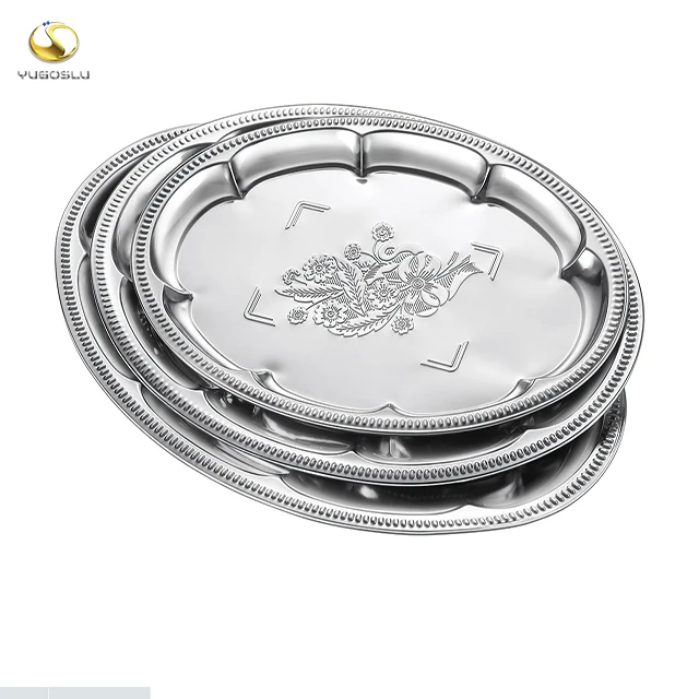 Hot Sales Eco-friendly Safe Plates Silver Dinner Plates Stainless Steel Oval Plate