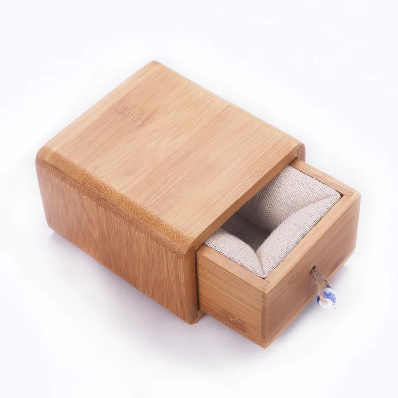 Wholesale high quality custom drawer shape beautiful design lining insert gift box bamboo jewelry package storage wood box