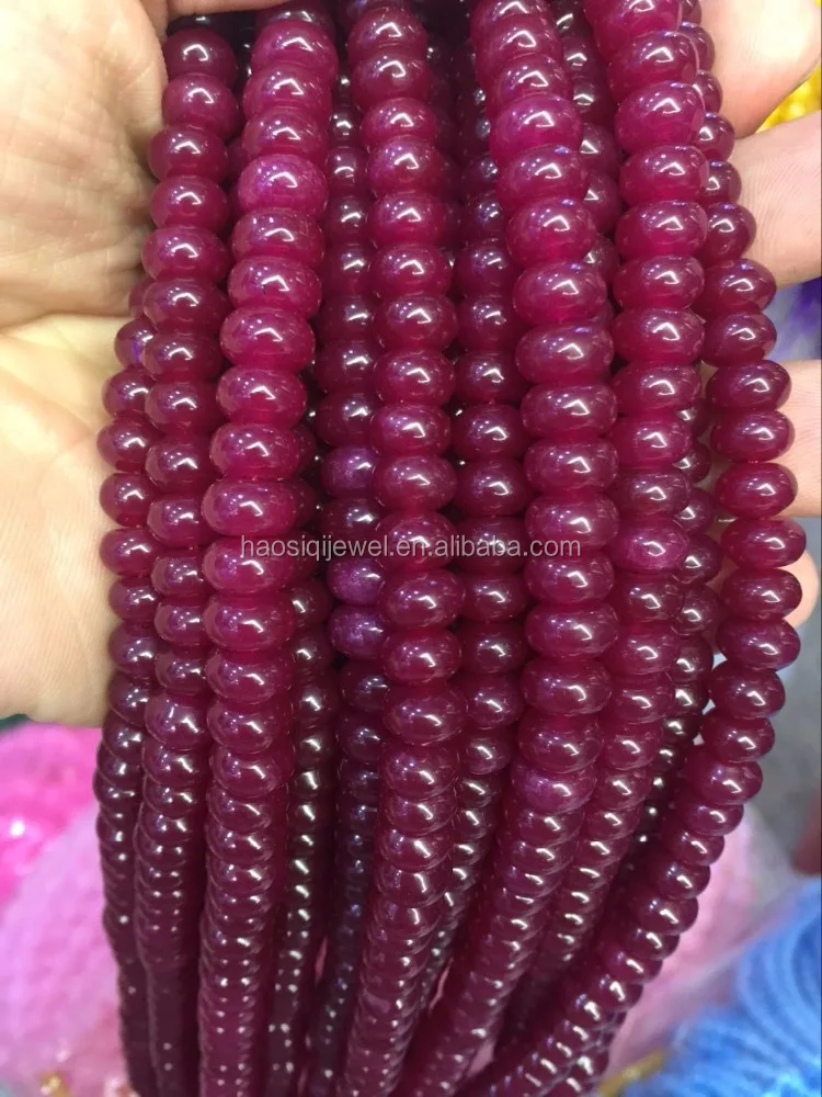 Wholesale loose ruby gemstone beads 5*8mm flat round rondelle shape ruby stone spacer bead for jewelry making