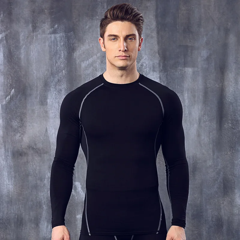 2018 New Gym Fitness Running T-shirts Compression Breathable Wear Men Long Sleeve Clothes