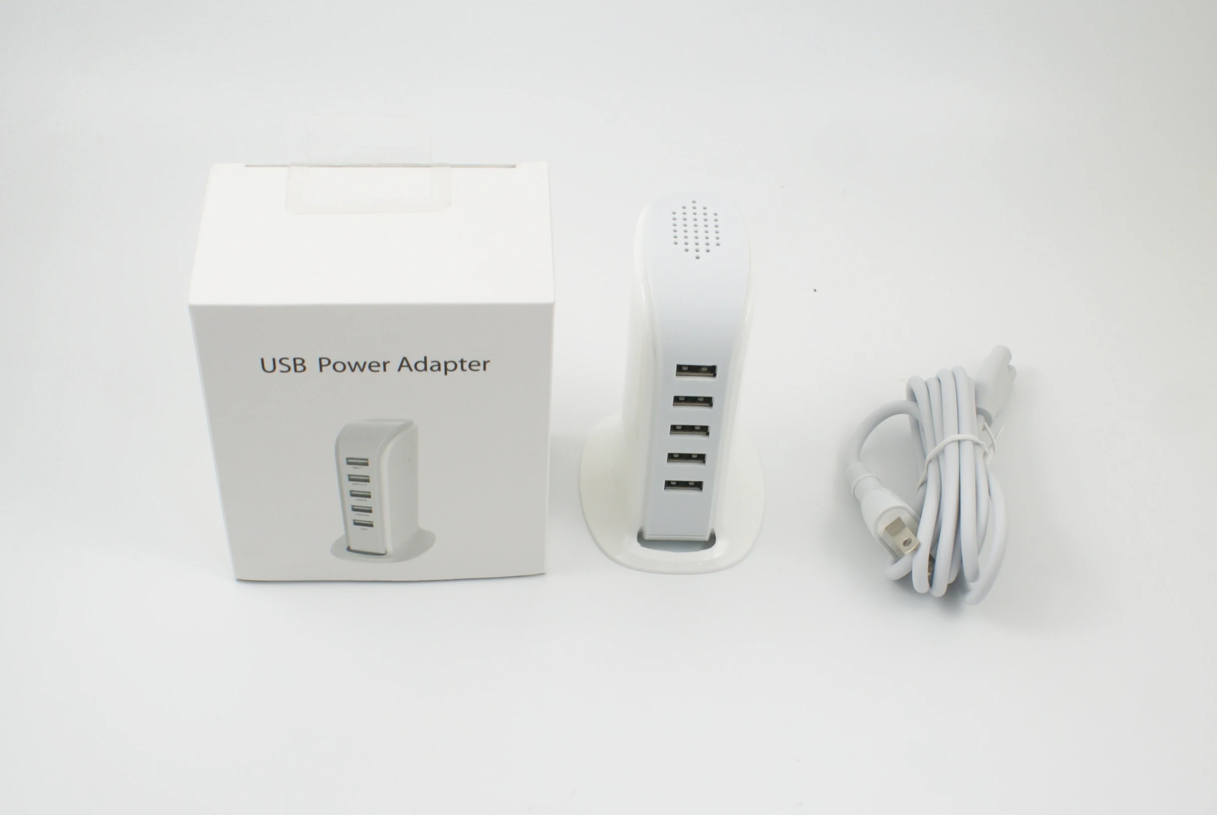 
White 30W USB Wall Adapter with Charging Cable 5 Ports USB Power Charger for Mobile Phone 