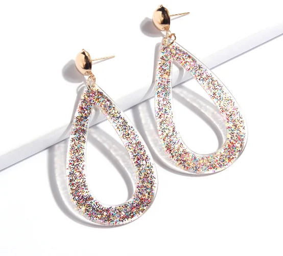 Wholesale Fashion Geometric Teardrop-Shaped Resin Earrings Personality Colorful Glitter Acetate Sheet Earrings
