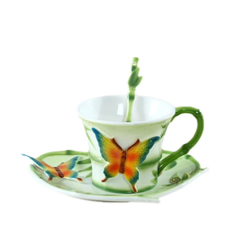 Миниатюрная красочная кофейная эмалированная чашка 3D цветная фарфоровая Блюдце Ложка чайные сервизы