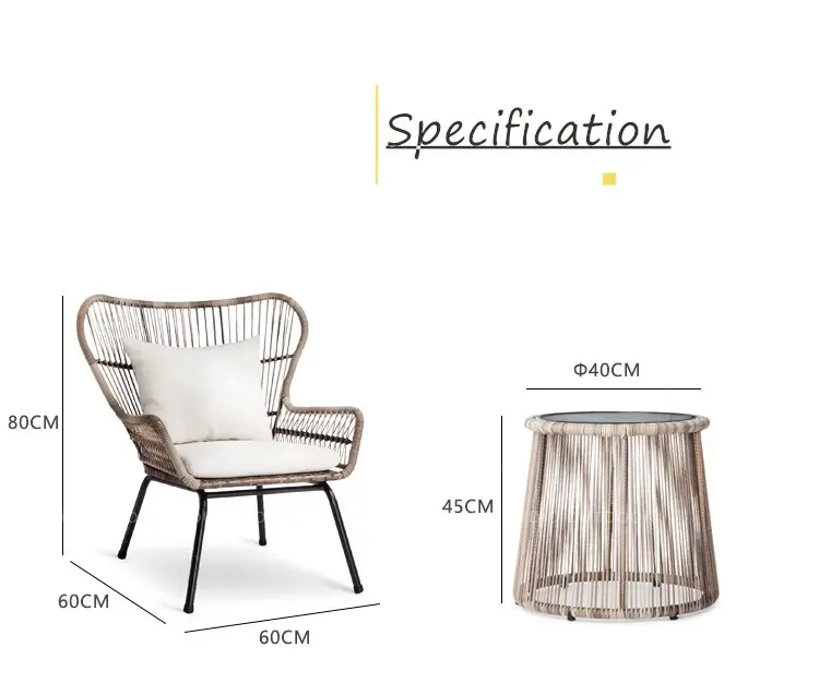 
Patio modern round rattan wicker handmade woven sofa chair metal legs for table 