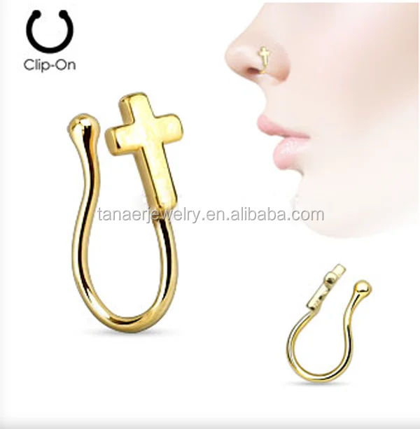 
Stainless steel Cross IP gold Non Piercing Nose Clip non pierced nose ring 14g 