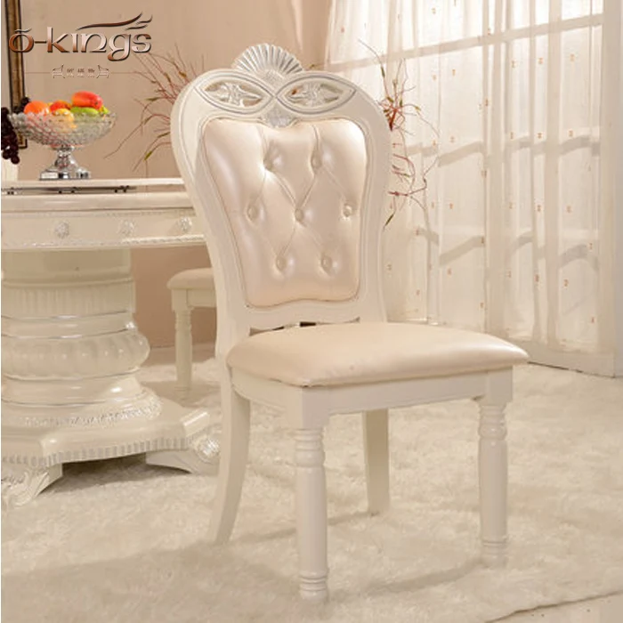 antique European wooden white hotel high back dining chair