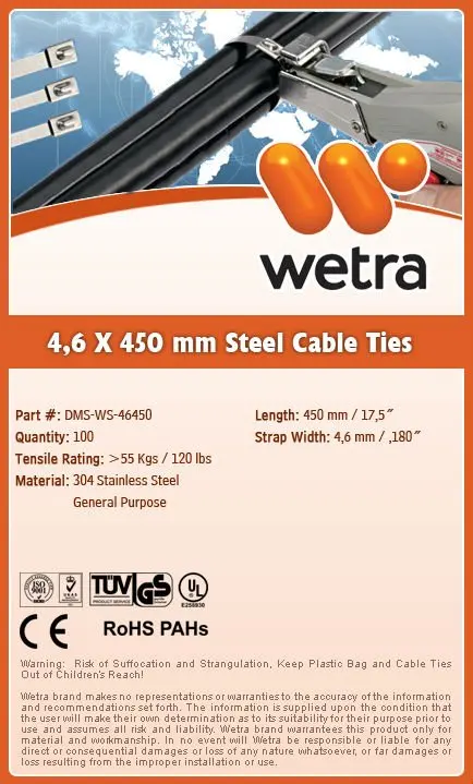 Wetra Stainless Steel Cable Ties - Ball Lock Type Stainless Steel Ties