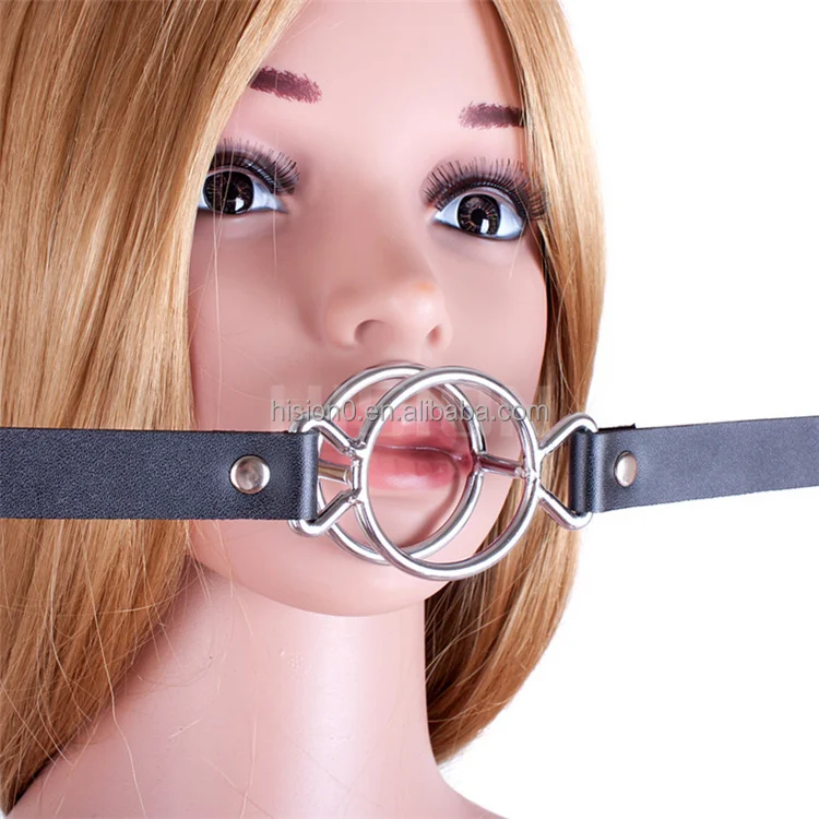 Adult Slave Toy Harness Deep Throat Mouth Open Gag Can Put Penis Inside Leather Strap Stainless Steel Dual O-rings Oral Fetish