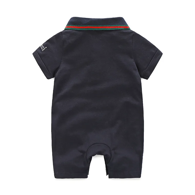 YQ310 China wholesale baby boy black polo romper pure color newborn clothes