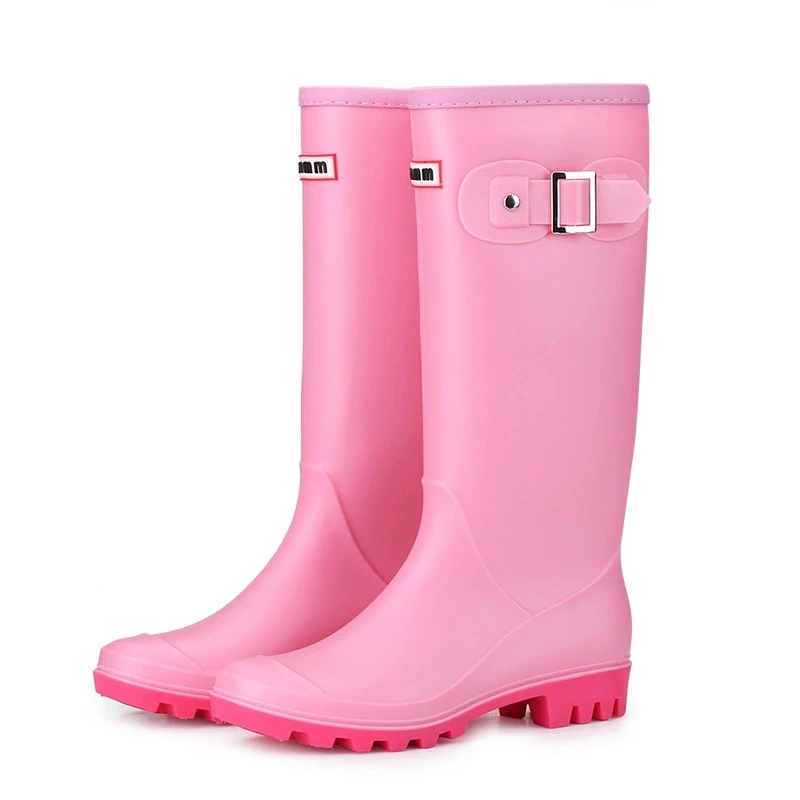 
Customized wholesale beautiful ladies tall rainboots reusable wellies pink fashion rain shoes for women 
