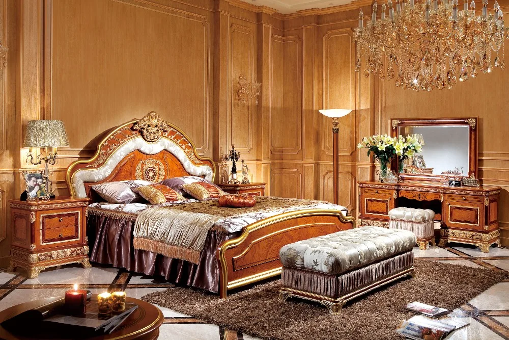 0062 Italy Luxury modern and antique bedroom set design neo-classic royal wooden bedroom set furniture