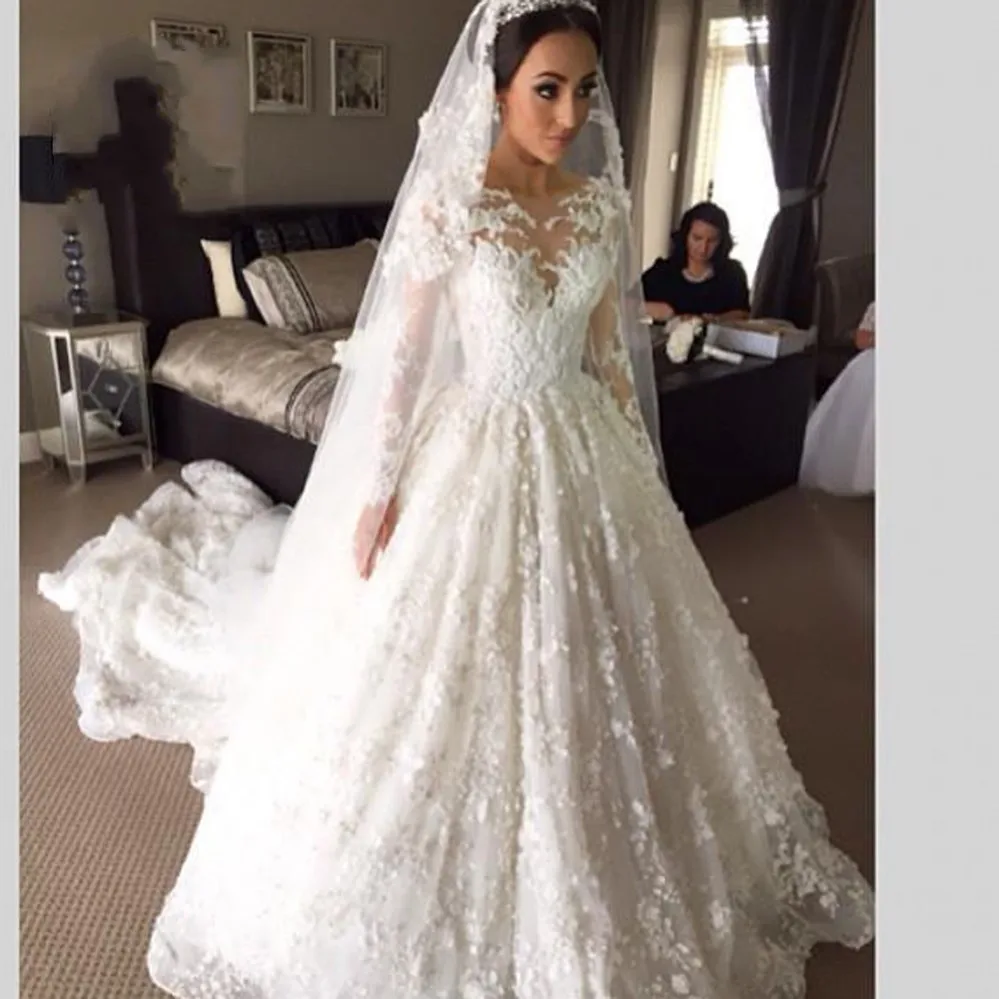 NE058 New Arrival Lace Long Sleeve Muslim Wedding Dress 2022 Vintage Court Train Ball Gown Wedding Dresses 2022 Vestido De Noiva