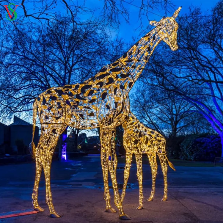 Large Christmas 3D Motif Animated Lighted Giraffe LED Animal Sculpture Lights