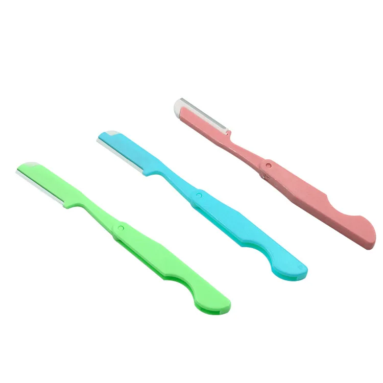 Colorful eyebrow trimmer plastic foldable makeup dedicated scraping eyebrow razor blades