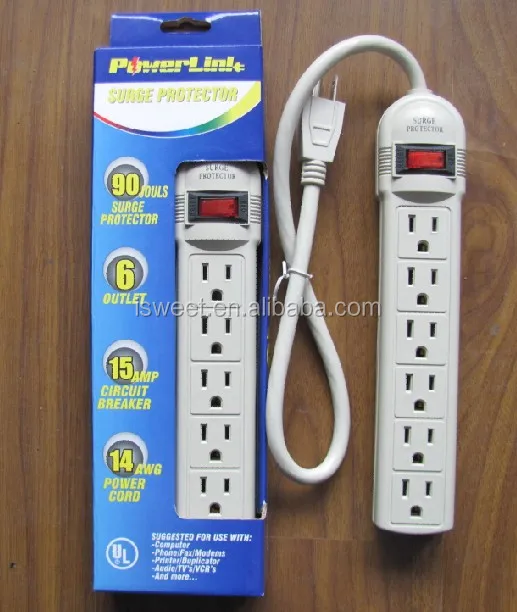 H30006 1 FT 6 Outlet Safety Surge Protector Grounded AC Wall Power Strip