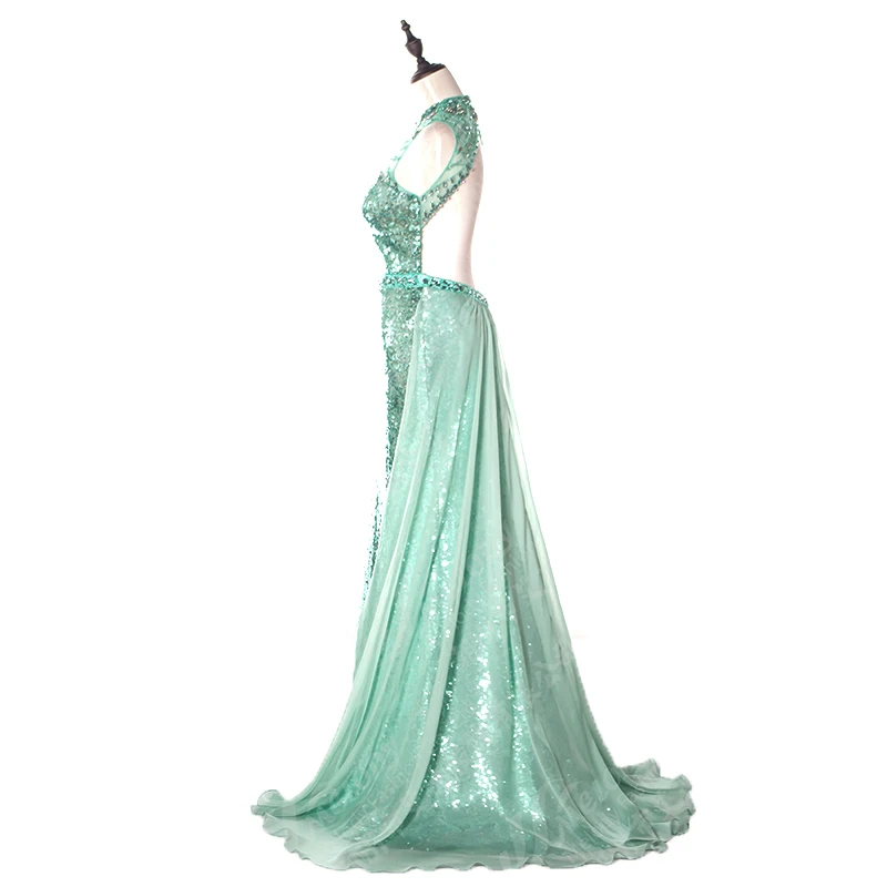 Formal party gown green backless sexy sequin long evening dresses