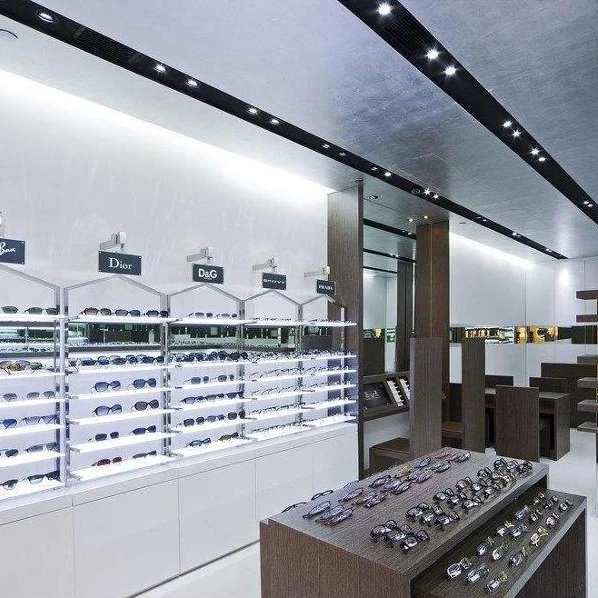 MDF wall mount sunglass optics display shelf interior design rack and cabinet