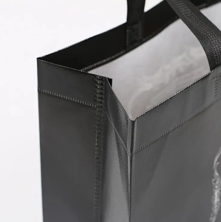 Многоразовая Персонализированная ламинированная полноцветная печать черная Нетканая сумка для продуктов