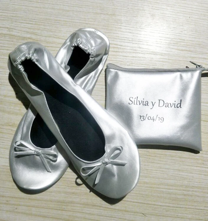 Black Wedding Gift Cheap Foldable Flat Shoes with customized pouch