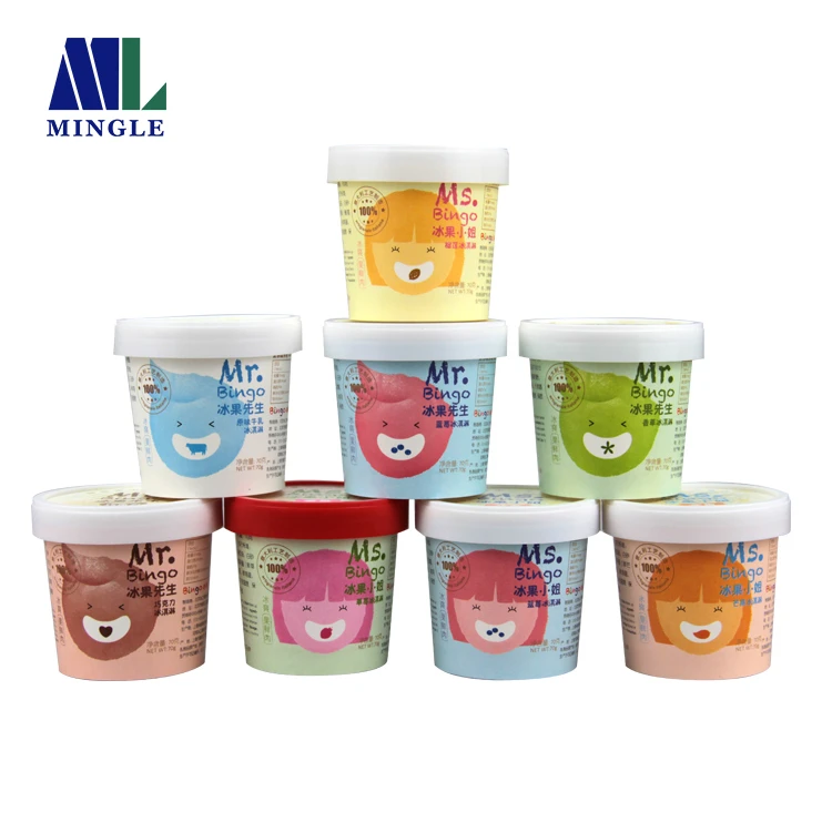 
4oz 120ML Fancy Cartoon Disposable Frozen Yogurt Ice Cream Paper Cups with Plastic Spoon Lids 