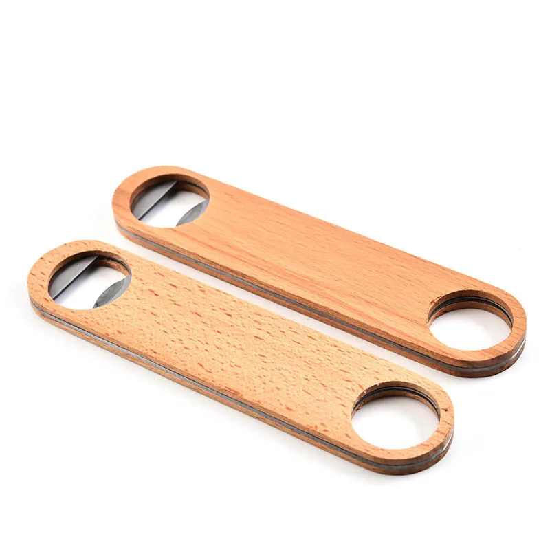 
COG Large Flat Wooden handle Beer Bottle Cap Bar Blade Opener Tool Business multi-function stainless steel bottle opener 