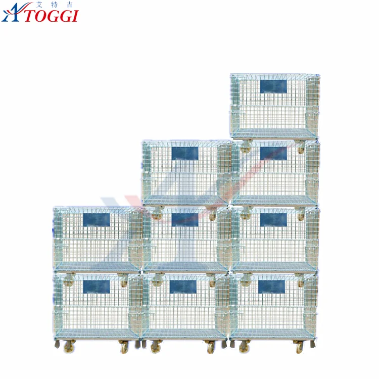 industrial steel foldable wire mesh rolling pallets cage