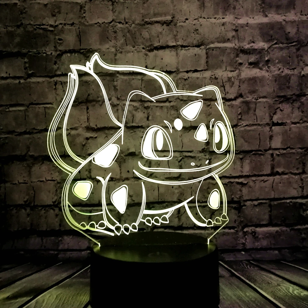 Remote control 3D Cartoon USB Lamp Pokeball Bulbasaur Pokemon Go Game LED Night Light Visual Illusion Table Holiday Kid Toy