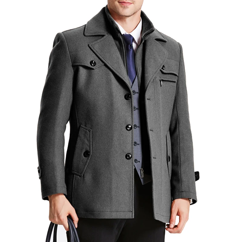 Куртка jacktown Мужская зимняя длинная, двубортная Теплая Мягкая шерстяная верхняя одежда, повседневный пиджак на хлопковой подкладке