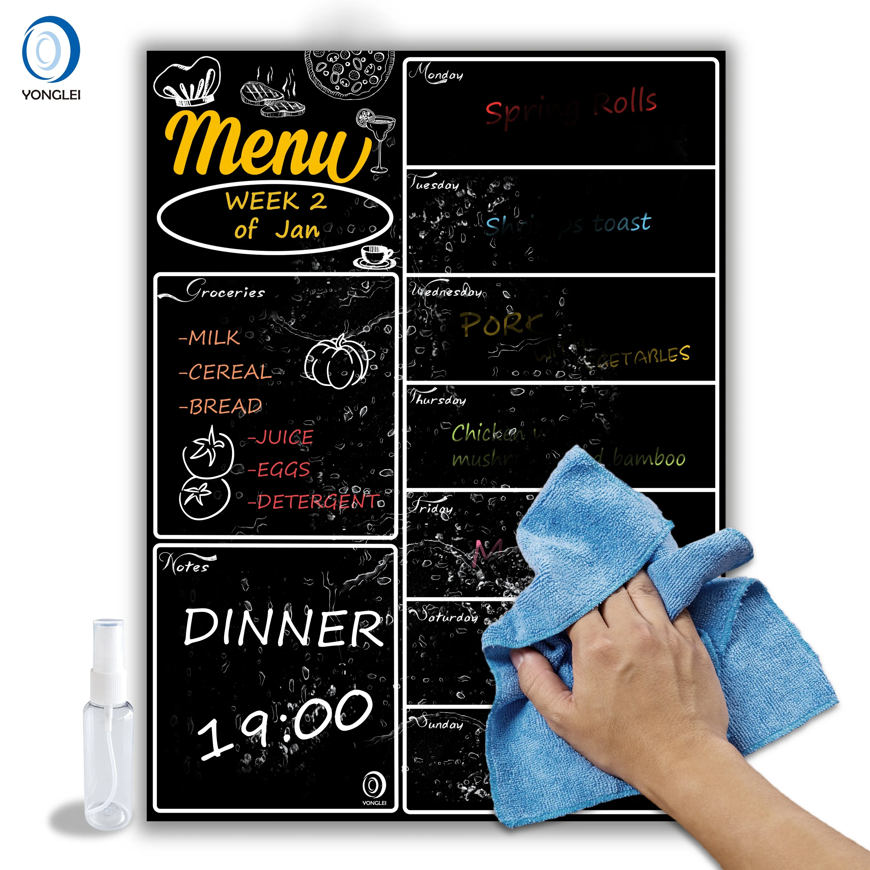 9.4-1 Easy erasable magnetic meal planner magnetic refrigerator chalkboard