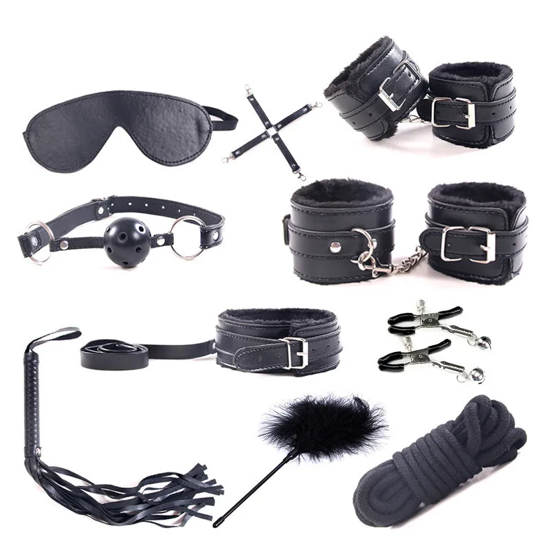Hot selling 10 pieces adult bondage kit set sex leather set bondage sex toy