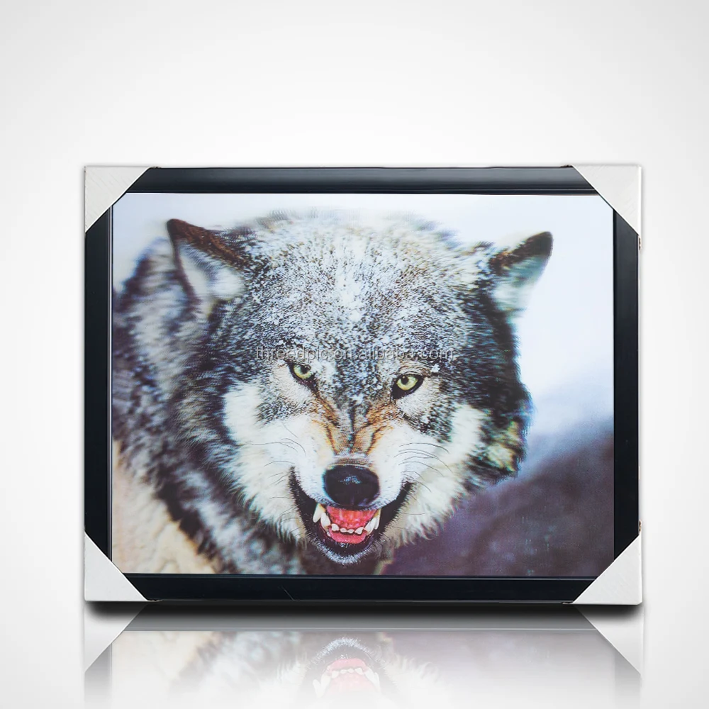 Hologram Pictures Hanging 3D Lenticular Pictures of Wolf with frame for Home Decor