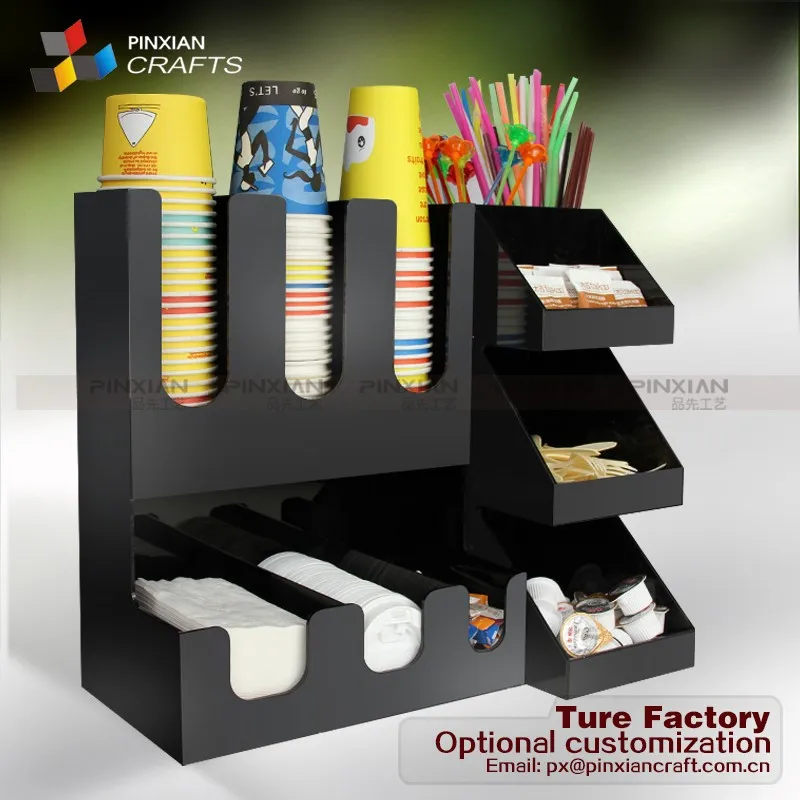 Acrylic mug cup display milk sugar packets ball knife fork straw spoon combo coffee cup display rack