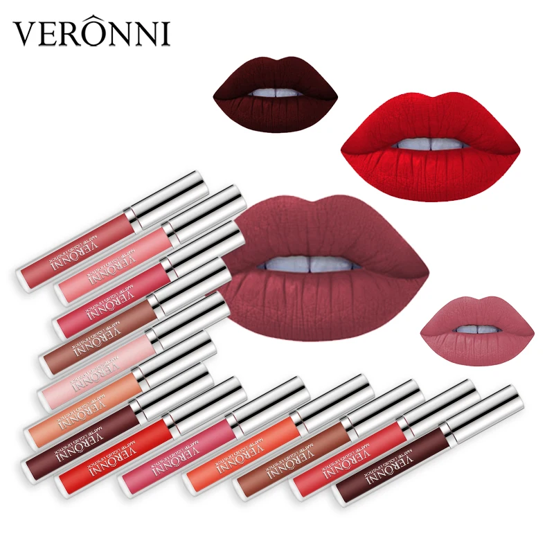 VERONNI Liquid Matte Vegan Lipstick Waterproof Red Lip Makeup Tattoo Lasting Tint Plumper Lip Gloss Rouge A Levre Mat Labiales