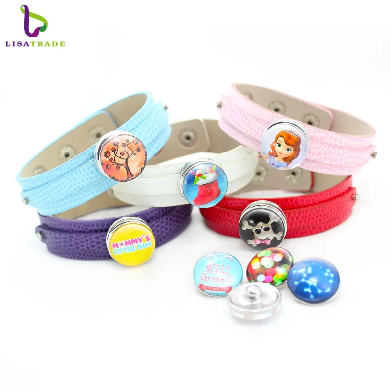 Wholesale 18+8mm PU Leather Snap Button Bracelet DIY Personalized Wristband Fit Slide Letter Charm ,Accept Custom Bracelet