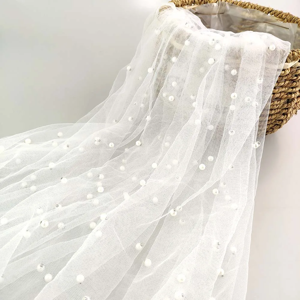 
Тюлевая сетка с блестящим жемчугом, ткань высокого качества 