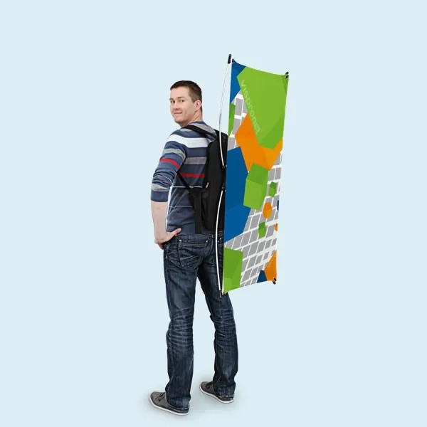 Custom 110g Polyester Full Color Printing Waterproof Single&Double Sides Backpack Flag for Advertising