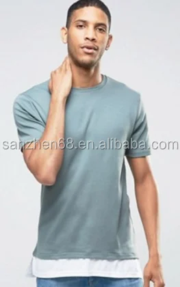 
 Мужчины ярусного slim fit контрастность падение подол футболки оптом купить из Китая футболка  