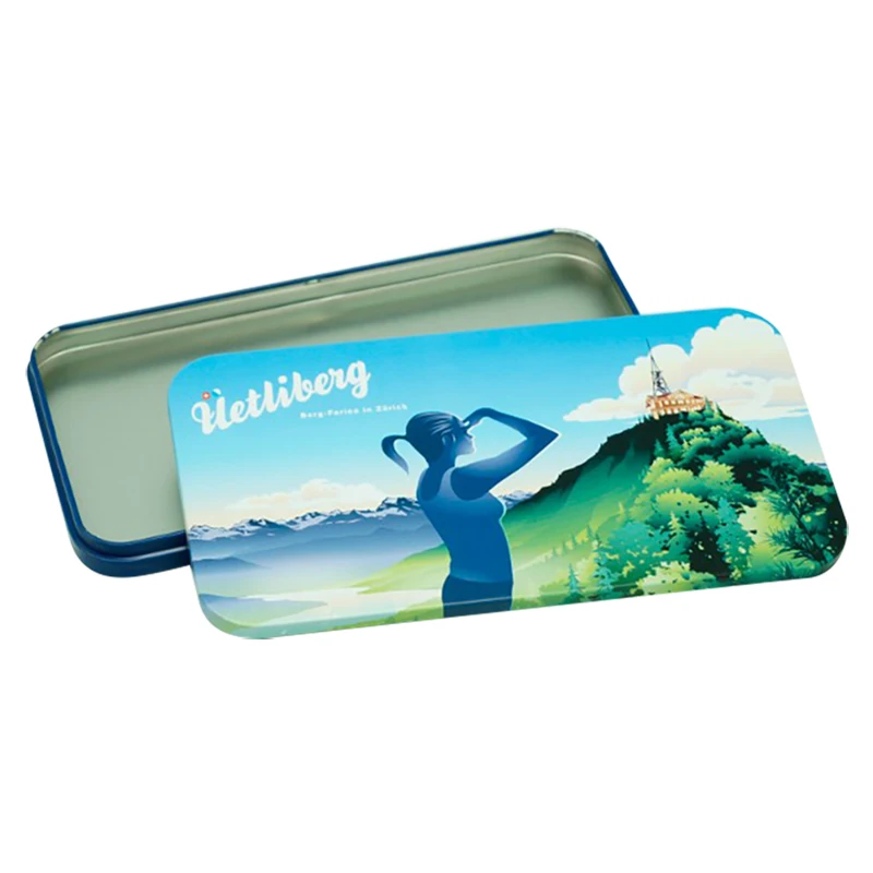 Custom design 2 pcs metal color pencil tin box with hinge