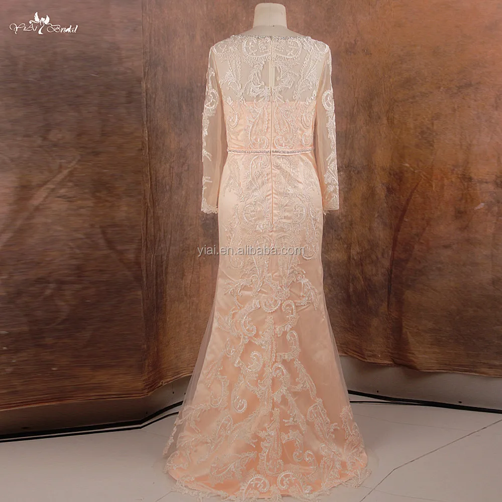 
RSW1125 Latest Yiaibridal Champagne Long Dress For Muslim Mother Of The Bride Dress With Sleeves 