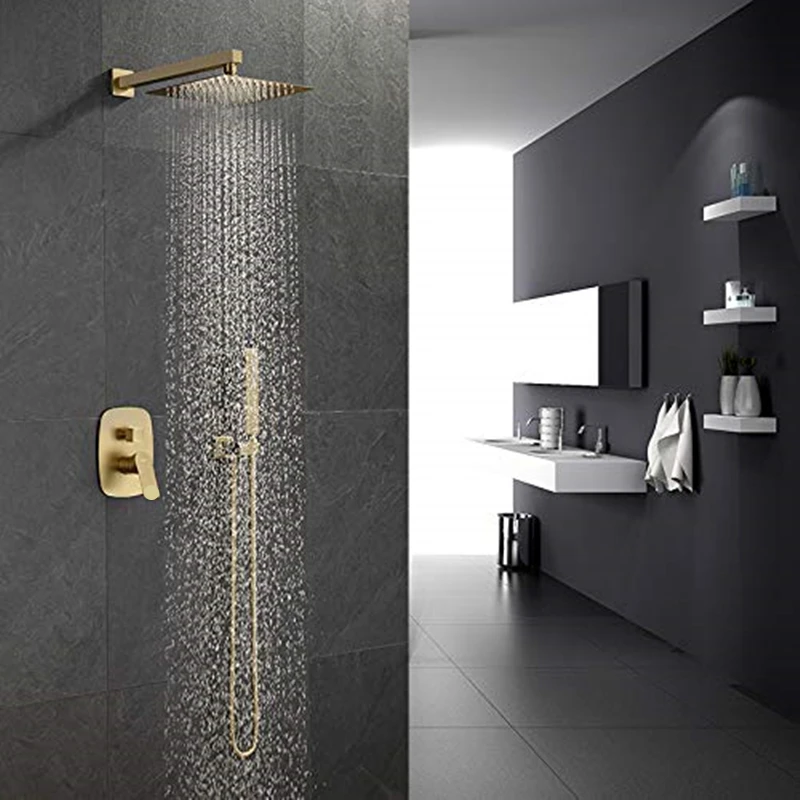 Brushed Gold Shower Systems with Body Sprays Brass Strong Flow Concealed bathroom shower system