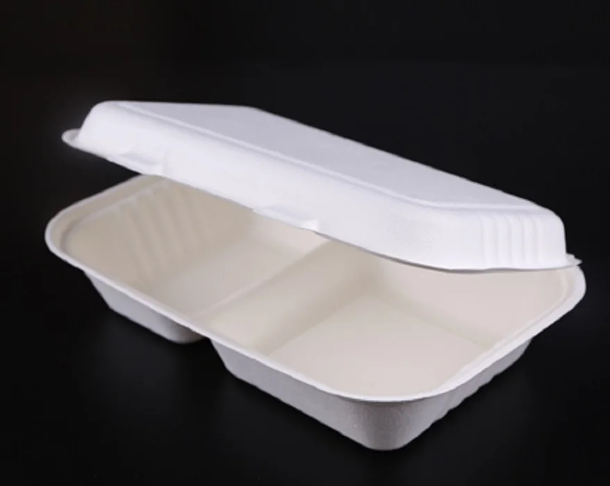 8*8inch sugarcane container bagasse biodegradable 2 compartment compostable takeout containers packaging lunch box