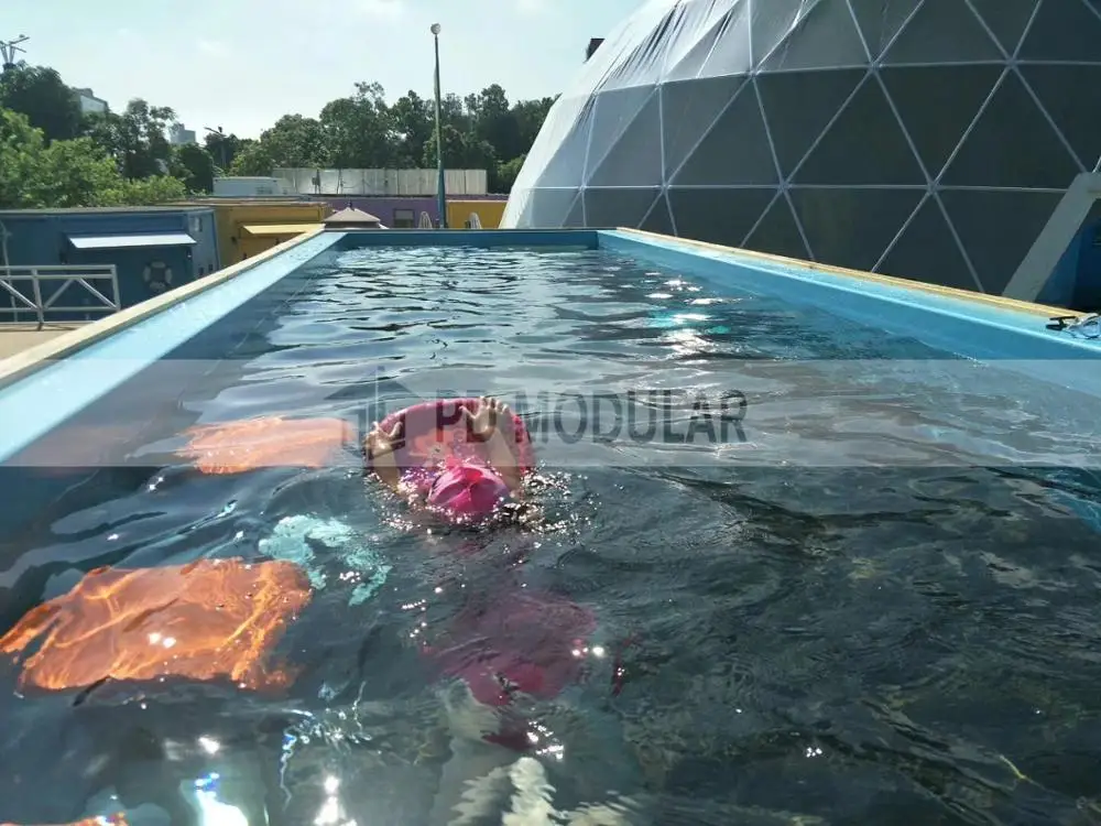 Prefab Modular Luxury Well-Done Outdoor Container Swimming Pool with Surfing System and Fiberglass