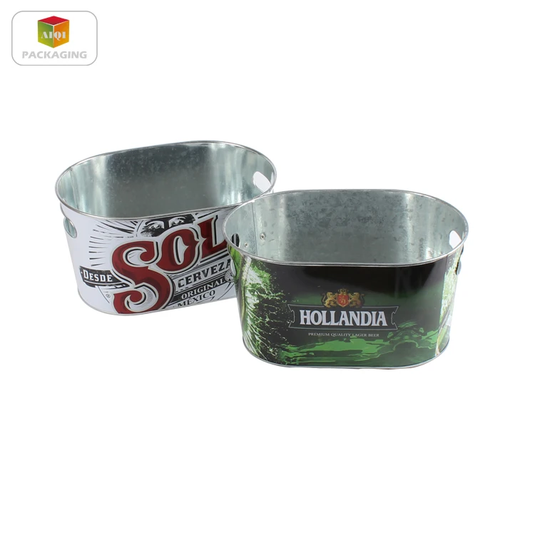 
oval metal tin ice bucket with bottle opener 