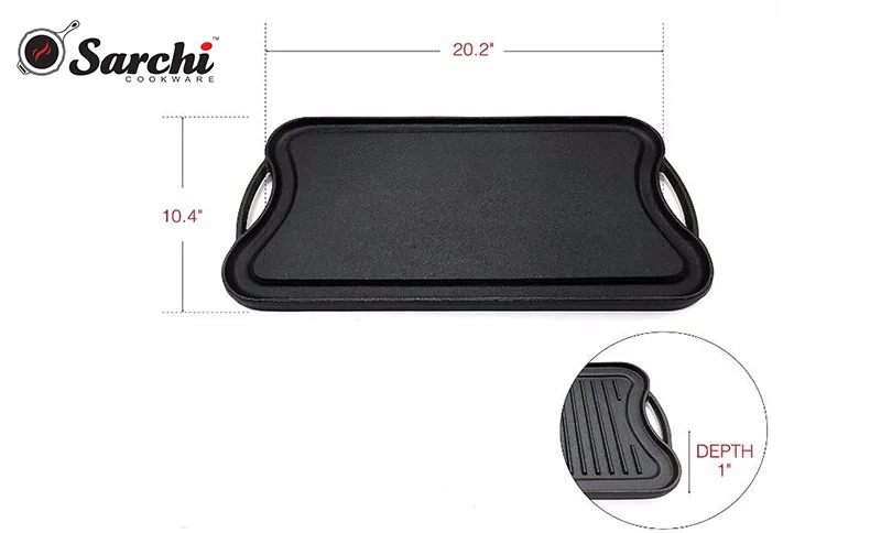 Rectangle 20inch cast iron double sided grill and griddle