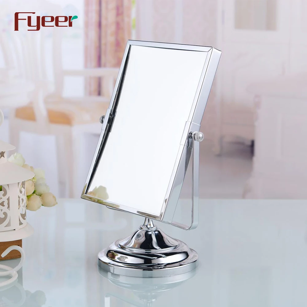 Fyeer Double Side Rectangle Makeup Mirror Magnifying Desktop Brass Table Mirror