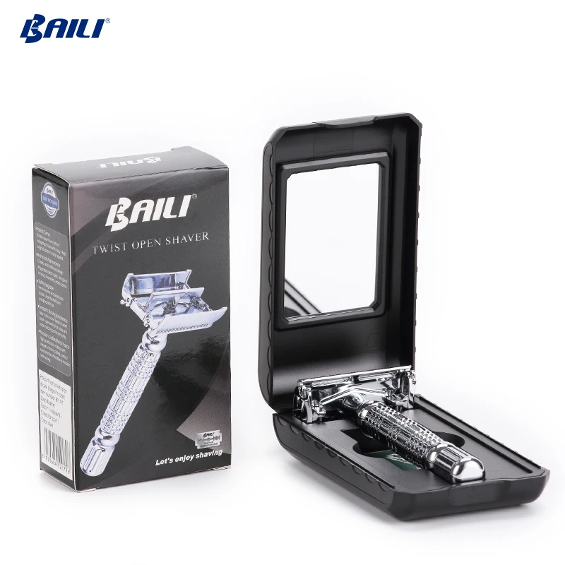 
Metal stainless steel double edged blade straight safety razor shaving travel set,long handed butterfly open cut throats razor 