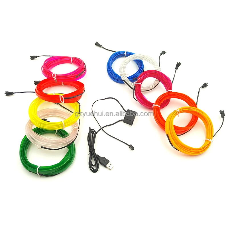 3Meter 2.3mm-Skirt Purple With 5V USB Driver Flexible EL Wire Glow Neon Led Thread Neon Tube Rope Light For Car Party Decoration