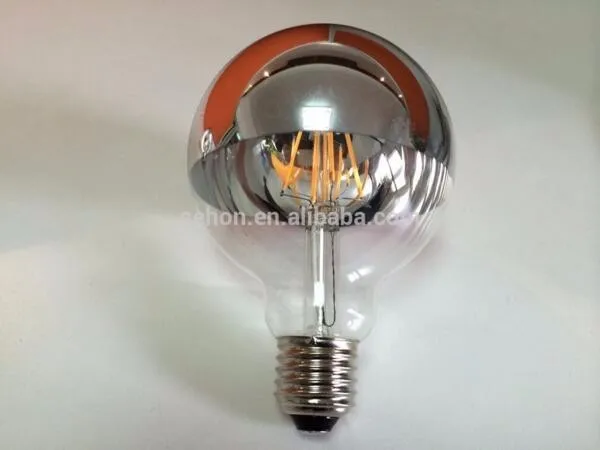 Half Chrome Light Bulb Dimmable Round Globe Light LED Edison Bulb 6W 60W Equivalent G80/G25 Silver Bowl Filament Light Bulbs