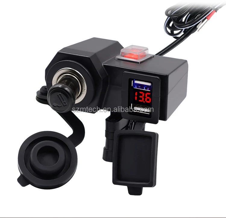
Motorcycle Fast Dual USB Car Charger With 12V Socket Smart Double USB Outlet Car Charger With LED Voltmeter 