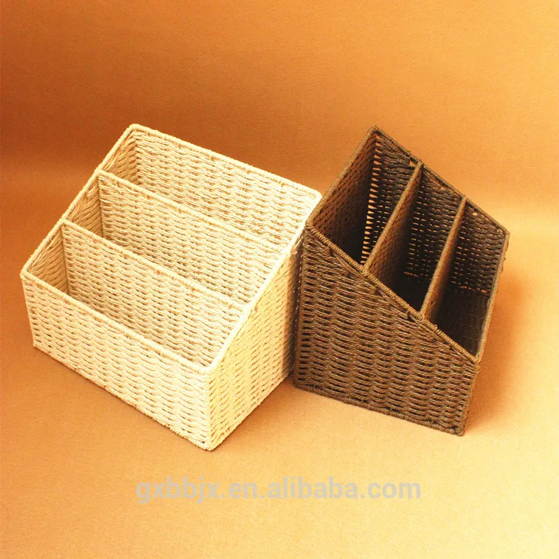 Guangxi Bobai Factory Handwoven Paper Rope Magazine Holder Basket with 3 Layer Office Supply